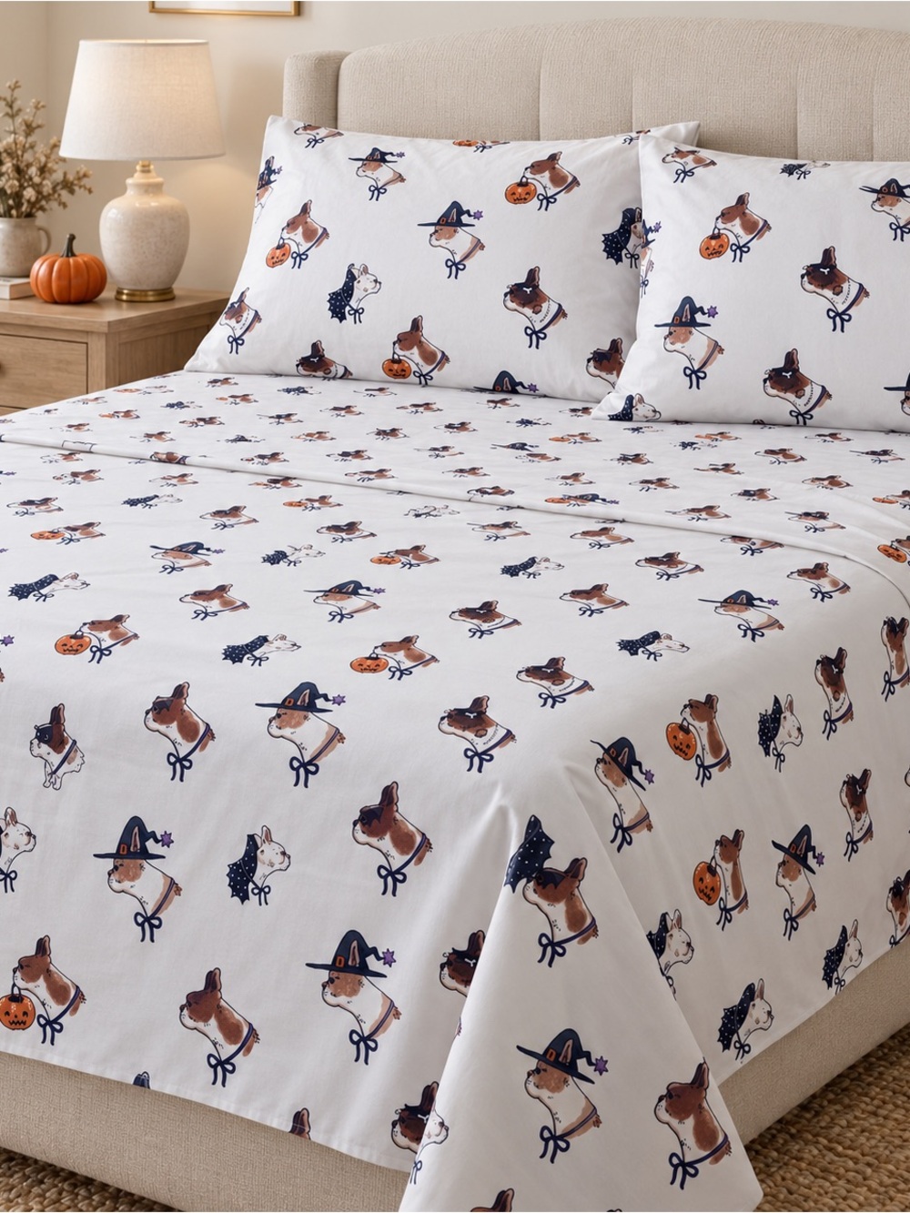 Cath Kidston Spooky Dogs Queen Sheet Set Halloween 100% Cotton